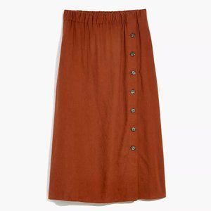 NWT Madewell Linen-Blend Side-Button Midi Skirt Burnt Sienna - M